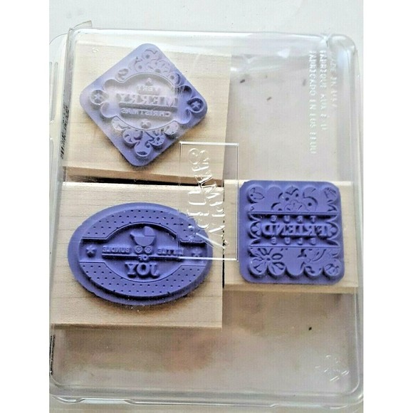 Retired Stampin' Up! "Punches Three" Stamp Set Wood Mounted Well Wishes - Picture 2 of 7